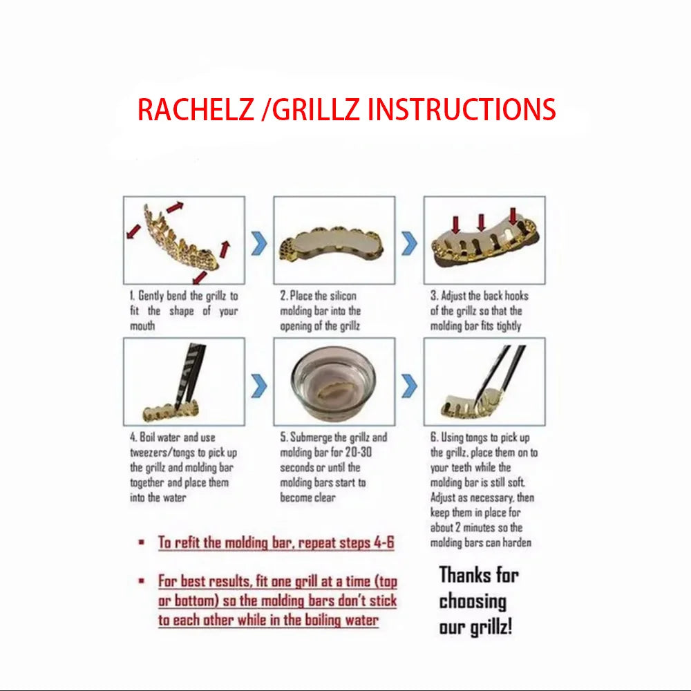 RACHELZ Hip Hop Grillz – 14K Gold CZ Tooth Caps for Men & Women