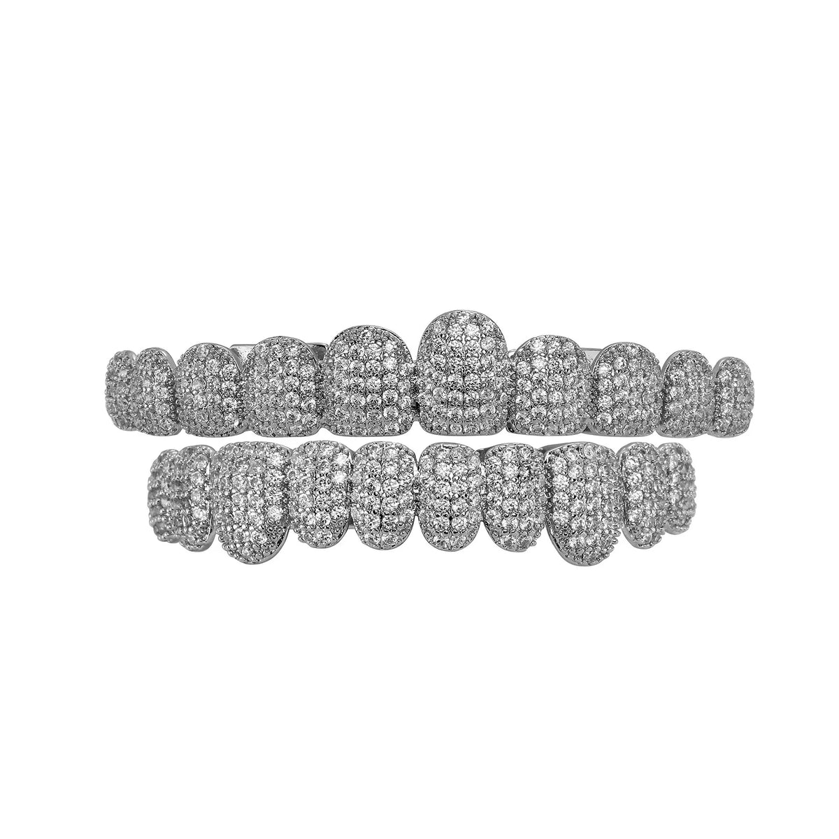 High-End Luxury Iced Out Top &10 Bottom 5A CZ Stones Teeth Grillz Punk Rapper 14K Gold Plated Zircon Tooth Caps Mouth Jewelry