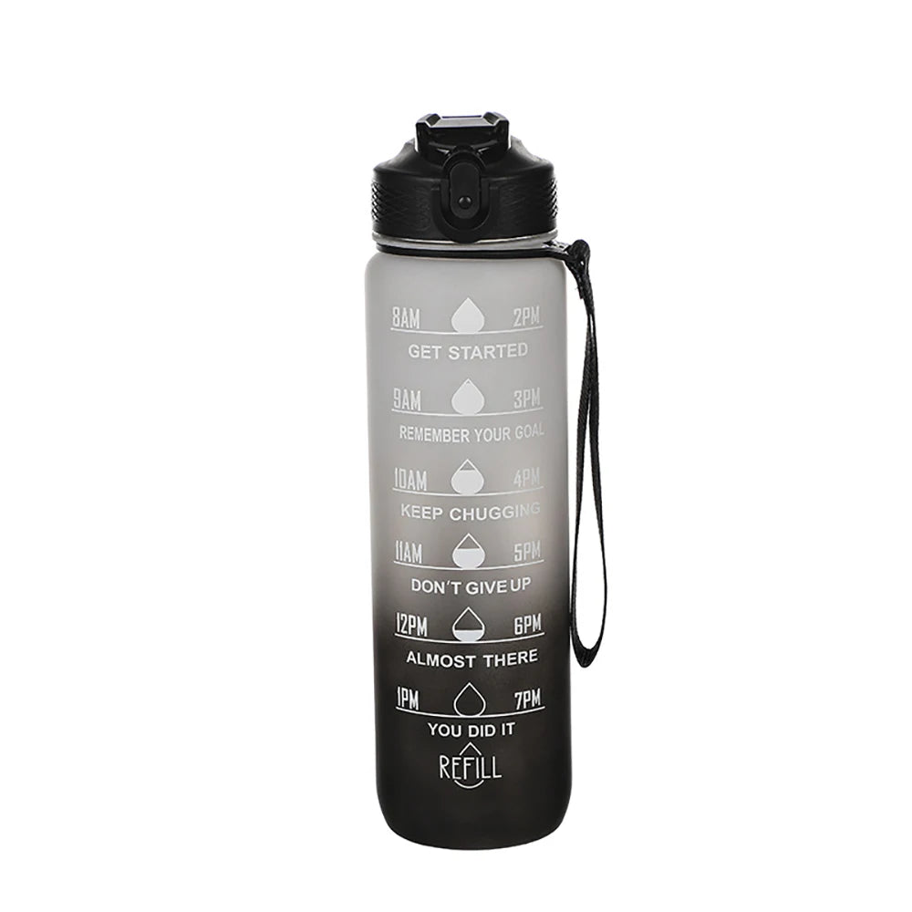 Auslaufsichere 32-Unzen-Wasserflaschen mit Zeiten zum Trinken und Strohhalm, motivierende Trink-Sportwasserflasche für Fitness, Fitnessstudio, Outdoor
