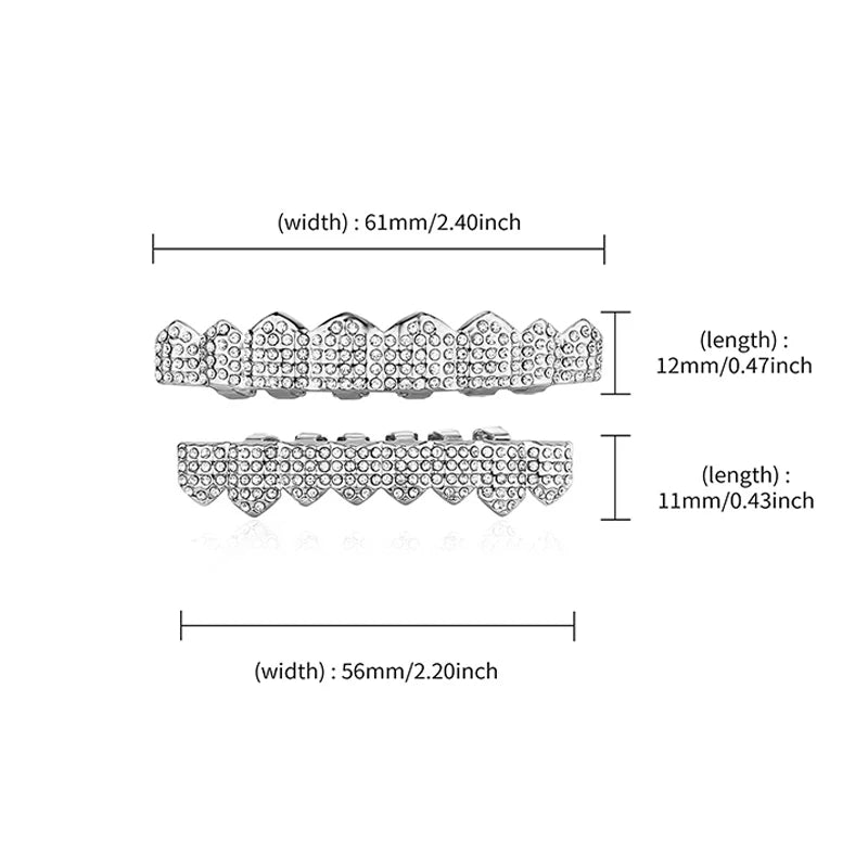 Bling Cubic Zirconia Hip Hop Teeth Grillz for Unisex Top and Bottom Mouth Removable Dental Fashion Cosplay Teeth Jewelry