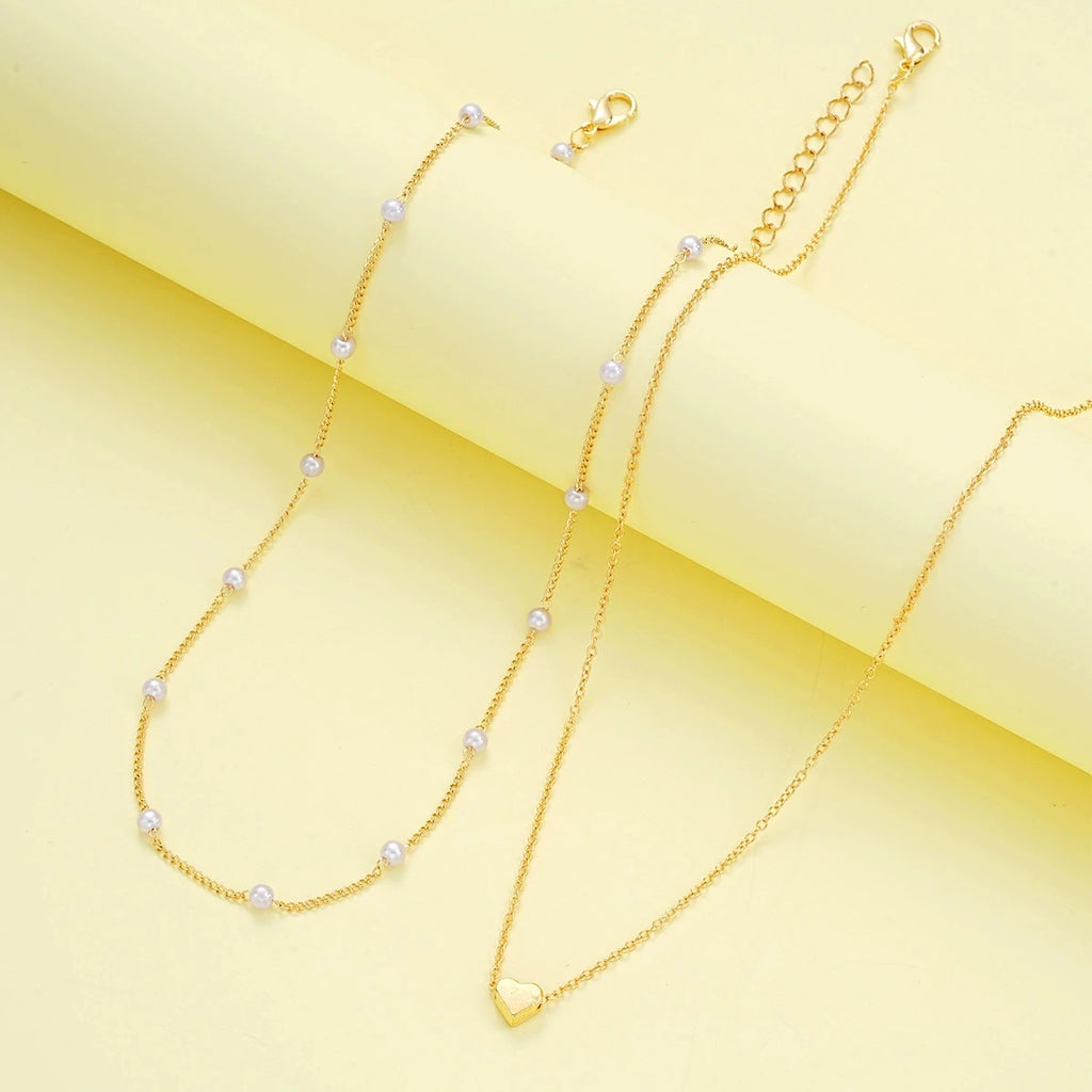 Pearl Heart Necklace & Bracelet Set