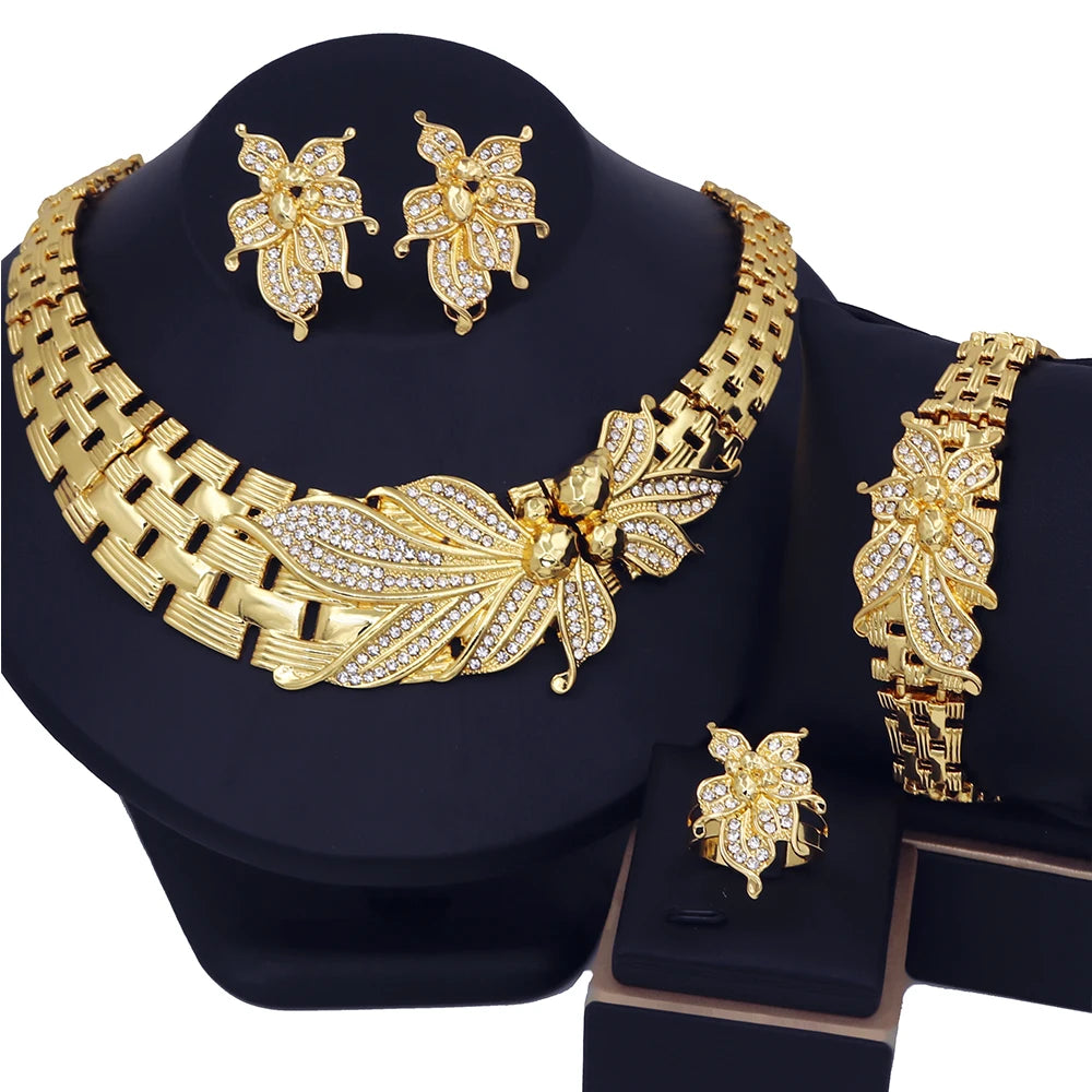 18K Gold Flower Choker Jewelry Set