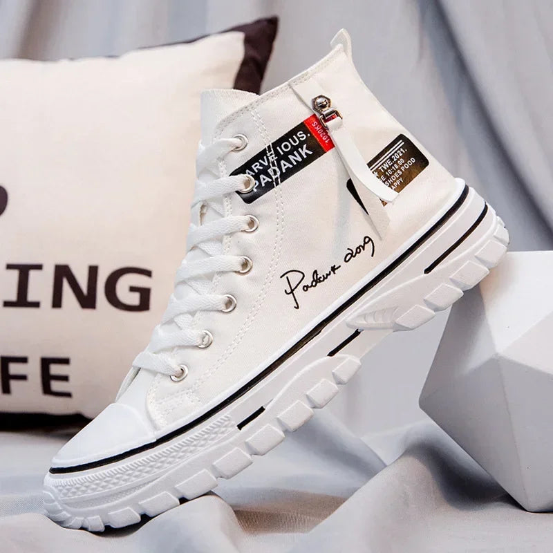 Scarpe da uomo vulcanizzate in tela, sneakers alte, scarpe casual traspiranti con plateau, scarpe da ginnastica chunky da uomo.