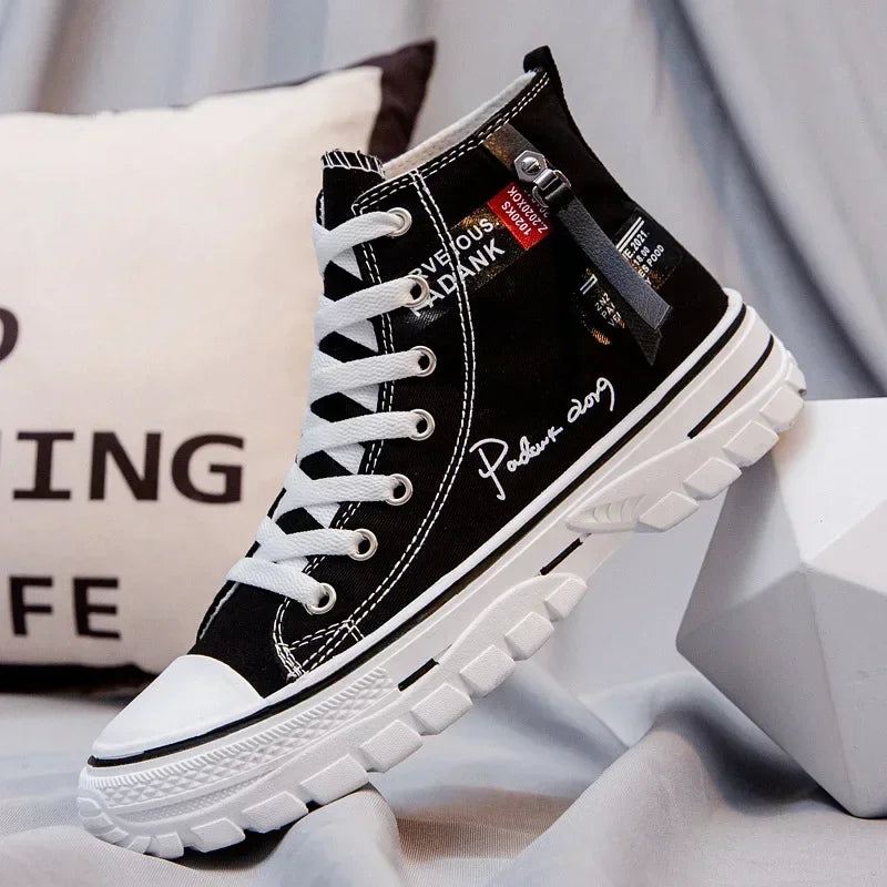 Scarpe da uomo vulcanizzate in tela, sneakers alte, scarpe casual traspiranti con plateau, scarpe da ginnastica chunky da uomo.