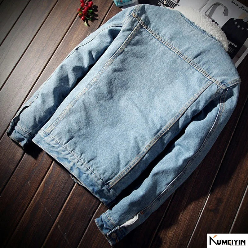 Herren Jeansjacke mit Woll-Futter – Warm & Trendy