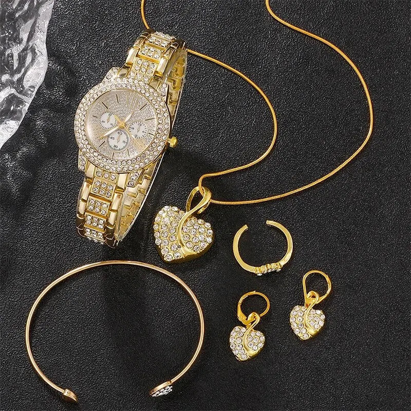 Gold Luxury Uhr & Schmuck Set