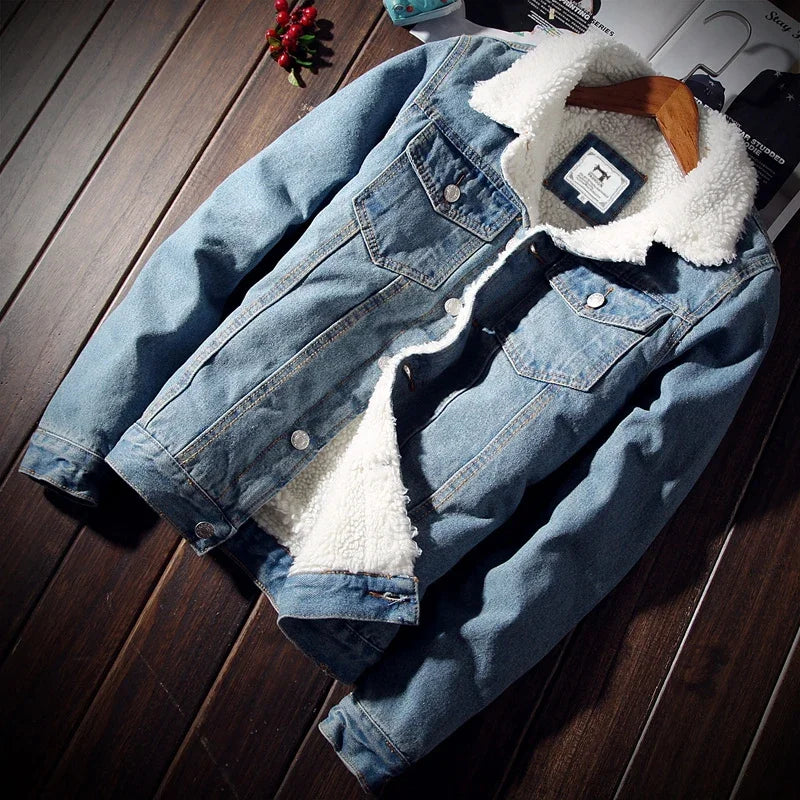 Herren Jeansjacke mit Woll-Futter – Warm & Trendy