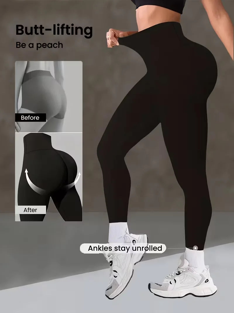 Damen-Yogahose mit hoher Taille, Po-Lifting-Leggings mit breitem Bund, verstellbare Po-Lifting-Trainingshose für Laufen, Fitness und Gym