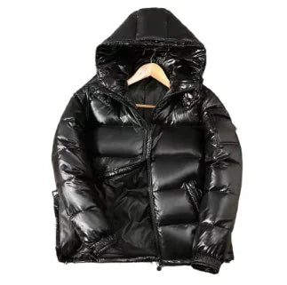 Men's Shiny Down Jacket – Genuine White Duck Down & Hood