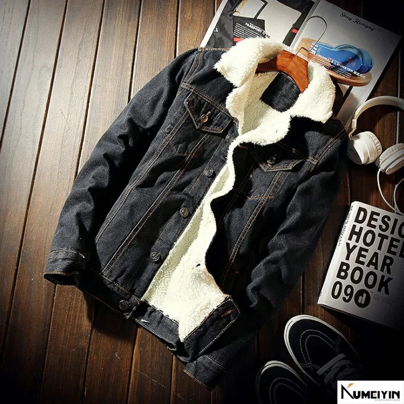 Herren Jeansjacke mit Woll-Futter – Warm & Trendy