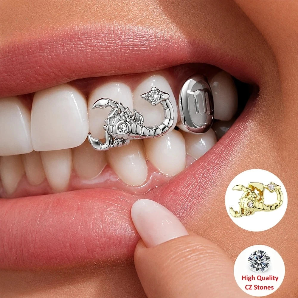 Hip Hop Scorpion CZ Grillz Single Iced Top & Bottom Shiny Men Women Punk Rapper Jewelry Christmas Gift