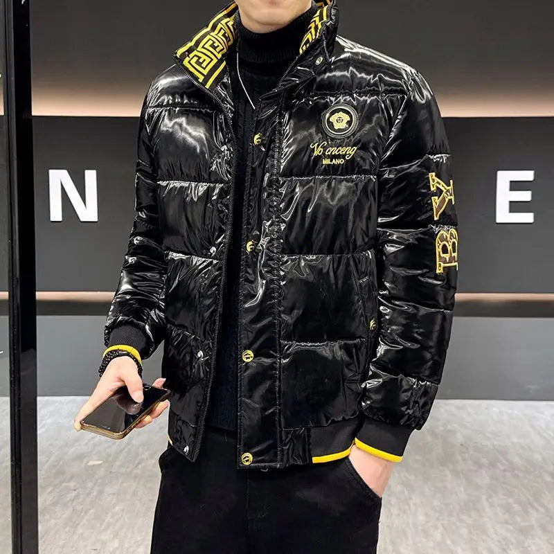 Herren Glänzende Winterjacke – Bestickt & Premium Style
