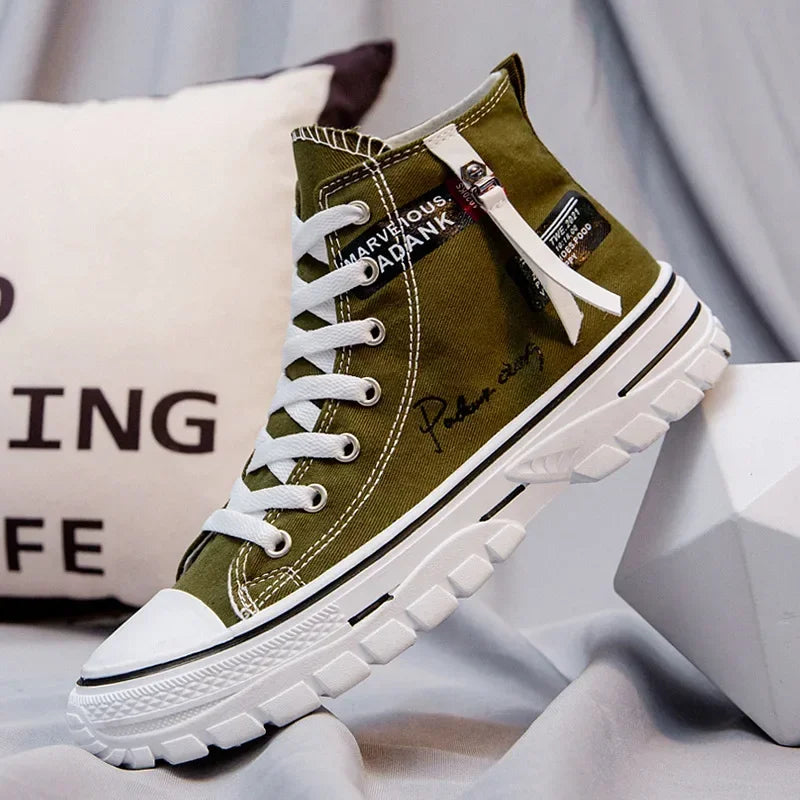 Scarpe da uomo vulcanizzate in tela, sneakers alte, scarpe casual traspiranti con plateau, scarpe da ginnastica chunky da uomo.