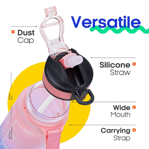 Auslaufsichere 32-Unzen-Wasserflaschen mit Zeiten zum Trinken und Strohhalm, motivierende Trink-Sportwasserflasche für Fitness, Fitnessstudio, Outdoor
