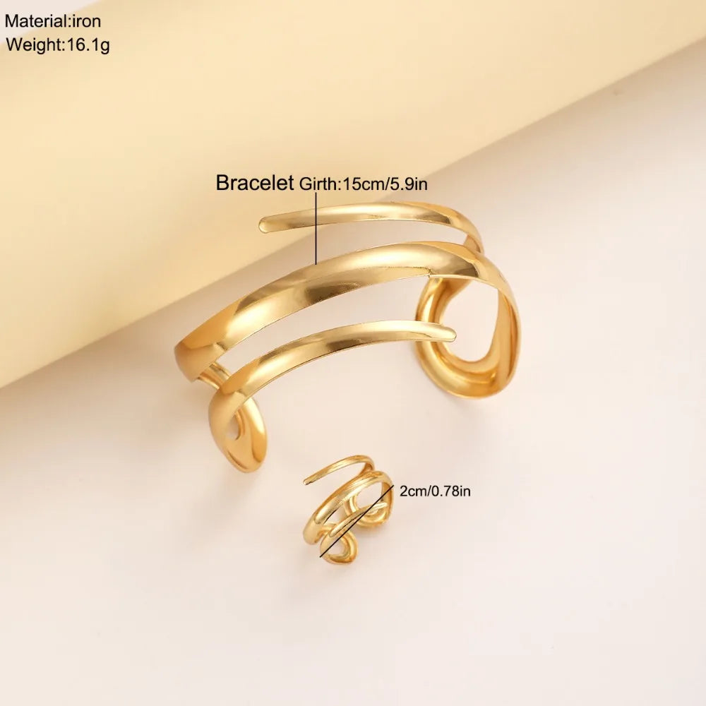 Gouden geometrische armband & ring set