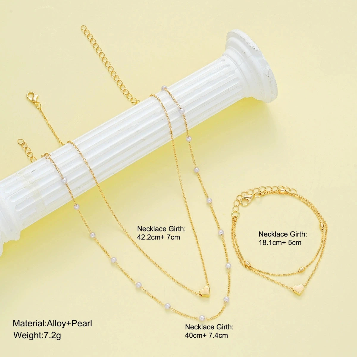 Pearl Heart Necklace & Bracelet Set