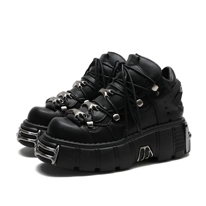 Damen Punk Plateau-Sneaker – Schnürung & Metal-Deko 6cm