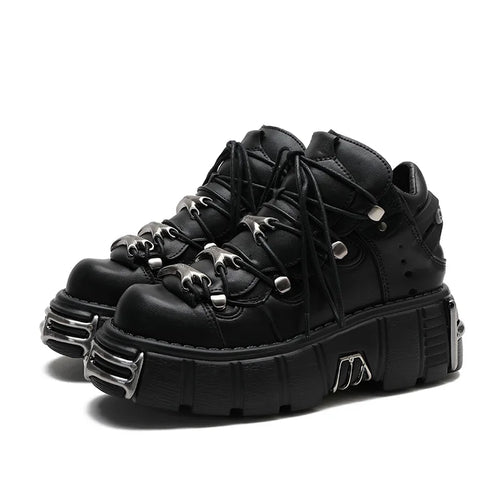 Baskets punk à plateforme pour femme – Laçage & décoration métal 6 cm