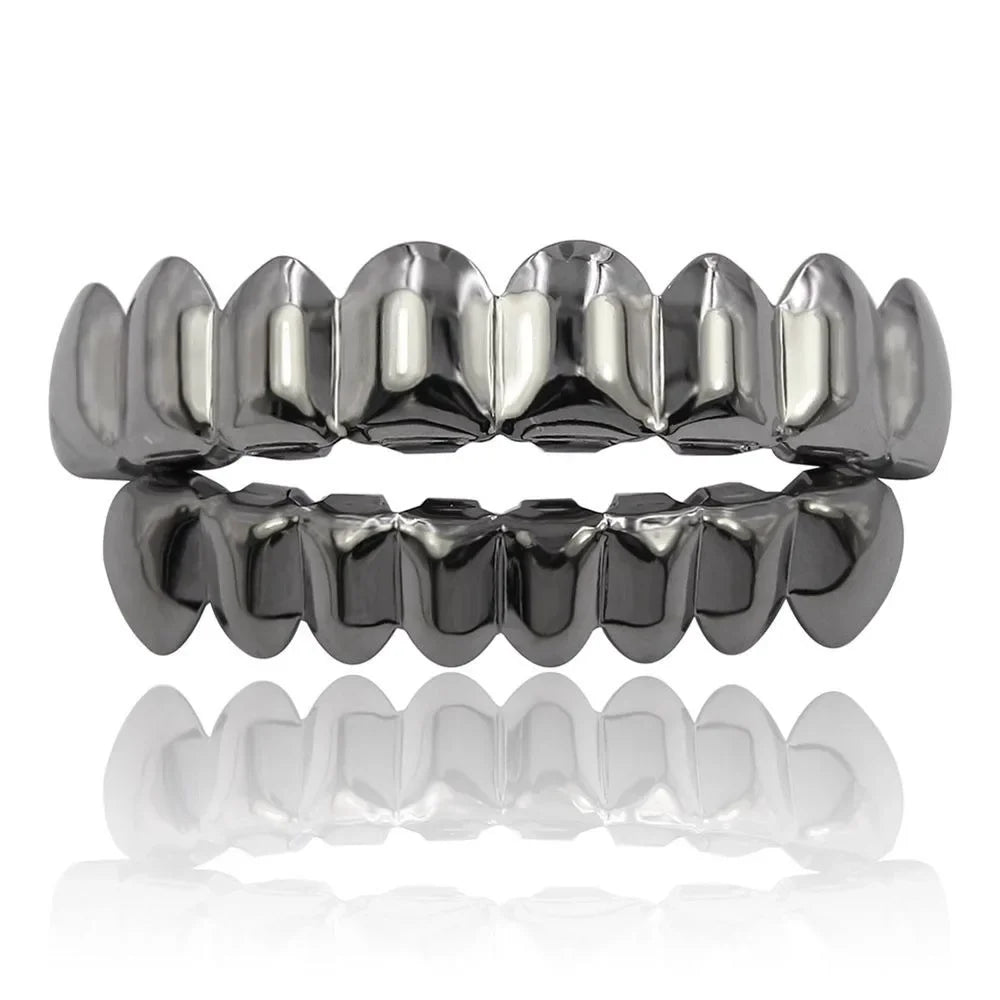 Glossy Finish Teeth Grillz Top Bottom Set Anti Slip Eco-friendly Copper Teeth Grillz Caps Gold Silver Teeth Jewelry Events