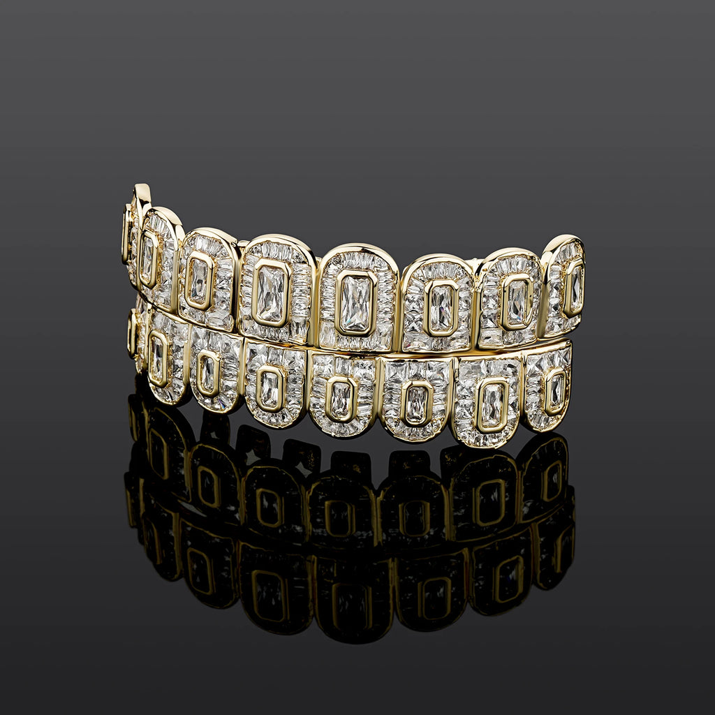 JINAO Hip Hop Grillz – Grillz glacés avec zircones cubiques pour dents du haut et du bas
