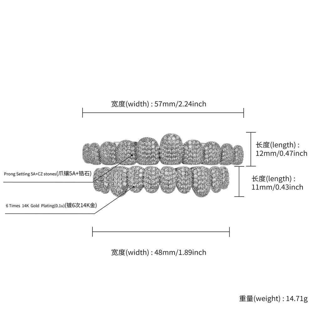 TOPGRILLZ Grillz in oro 14K – Iced Out con zirconi cubici (CZ) 10+10 denti
