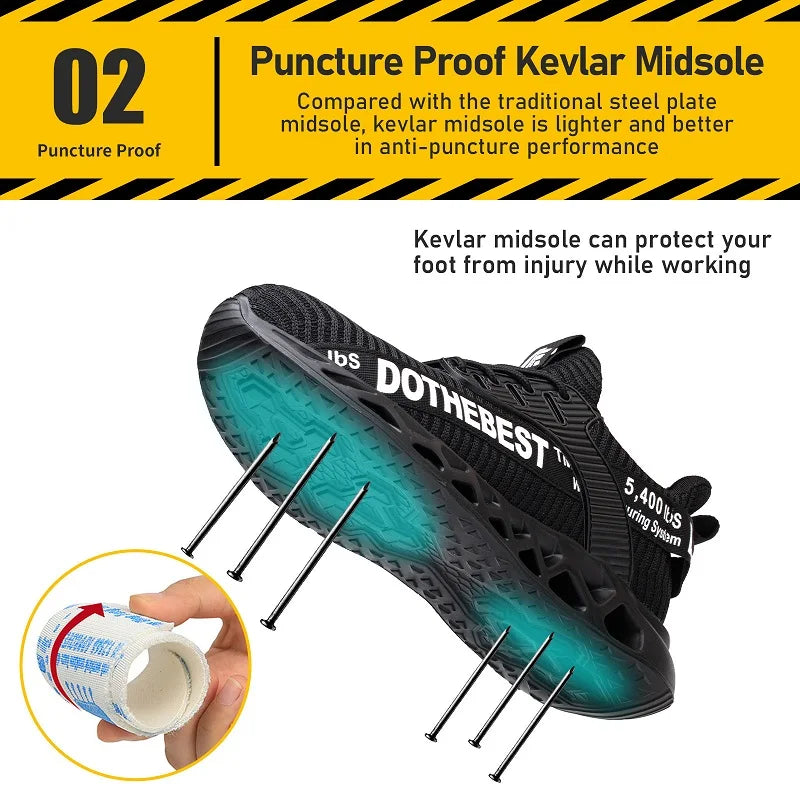 Anti-puncture Safety Shoes, Steel Toe Work Shoes for Men and Women, Lightweight Safety Work Boots, Breathable Sport Safety Shoes, Unisex