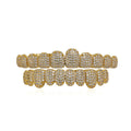 Grillz dentaires haut de gamme, style luxe, incrustés de pierres de zircone 5A, 10 dents haut et 5 dents bas, plaqué or 14K, style punk rappeur, bijoux dentaires.