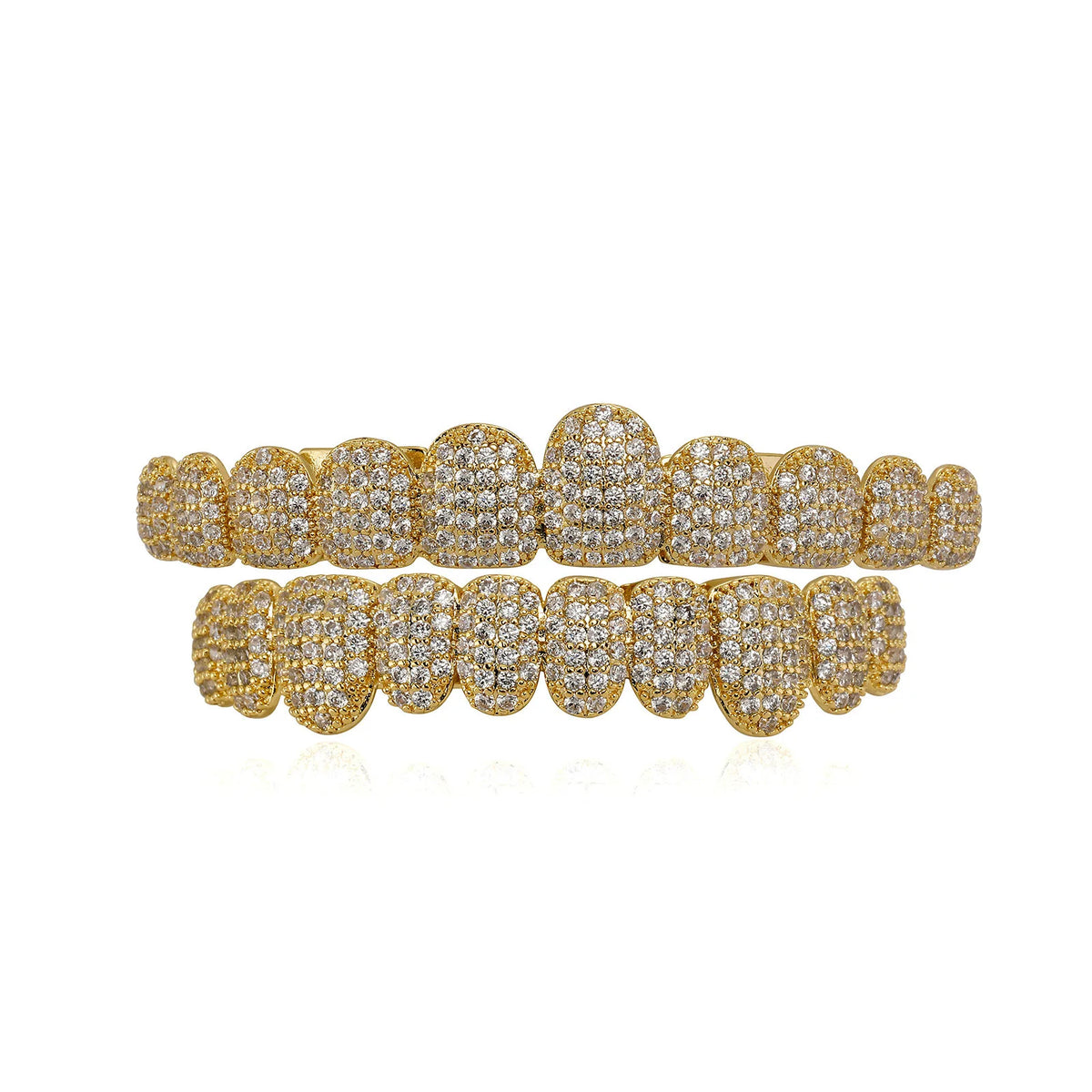 High-End Luxury Iced Out Top &10 Bottom 5A CZ Stones Teeth Grillz Punk Rapper 14K Gold Plated Zircon Tooth Caps Mouth Jewelry