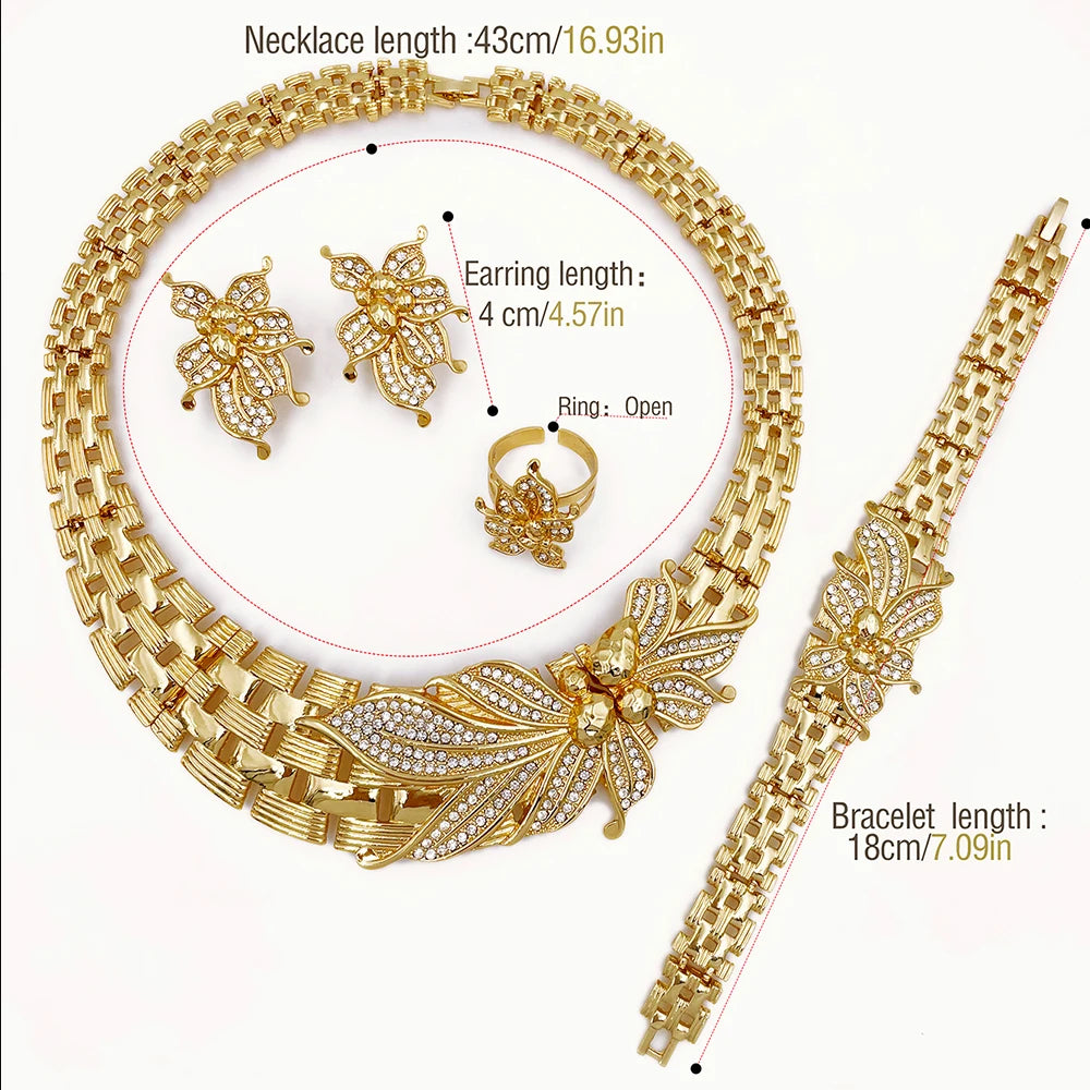 18K Gold Flower Choker Jewelry Set