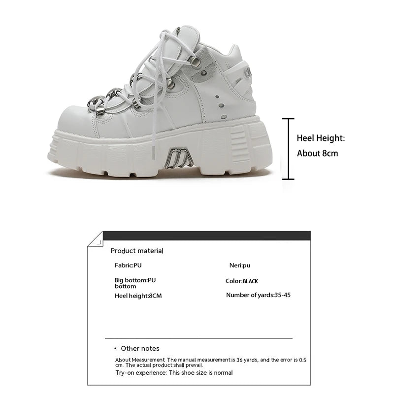 Damen Punk Plateau-Sneaker – Schnürung & Metal-Deko 6cm