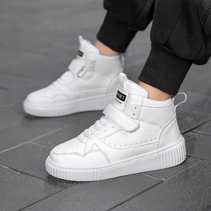 Baskets montantes de basket-ball pour enfant – Cuir et robustes, tailles 28-39