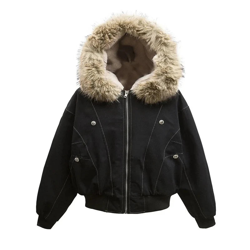 Hip-Hop Winterjacke – Kunstpelz-Kragen & Streetwear Parka