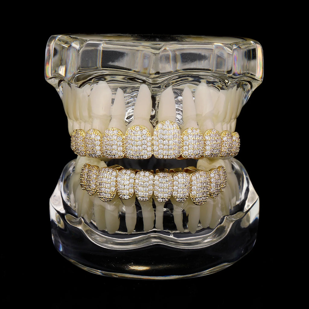 RACHELZ Hip Hop Grillz – 14K Gold CZ Tooth Caps for Men & Women