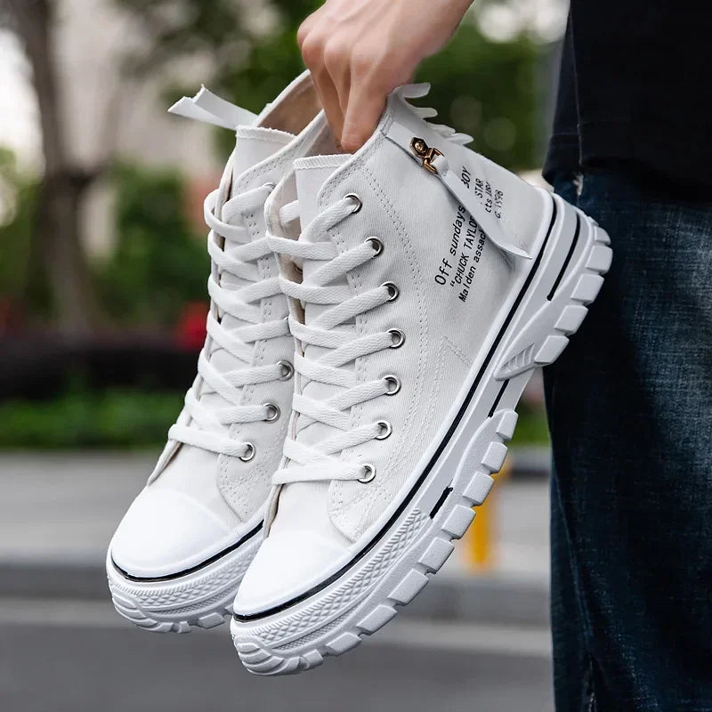 Scarpe da uomo vulcanizzate in tela, sneakers alte, scarpe casual traspiranti con plateau, scarpe da ginnastica chunky da uomo.