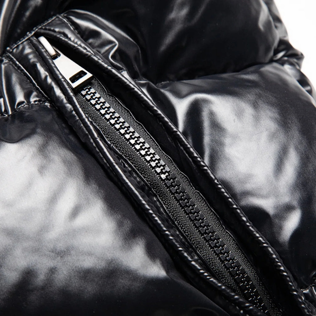Men's Shiny Down Jacket – Genuine White Duck Down & Hood