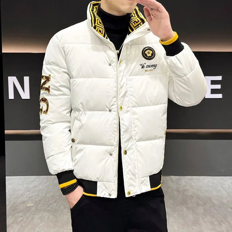 Herren Glänzende Winterjacke – Bestickt & Premium Style