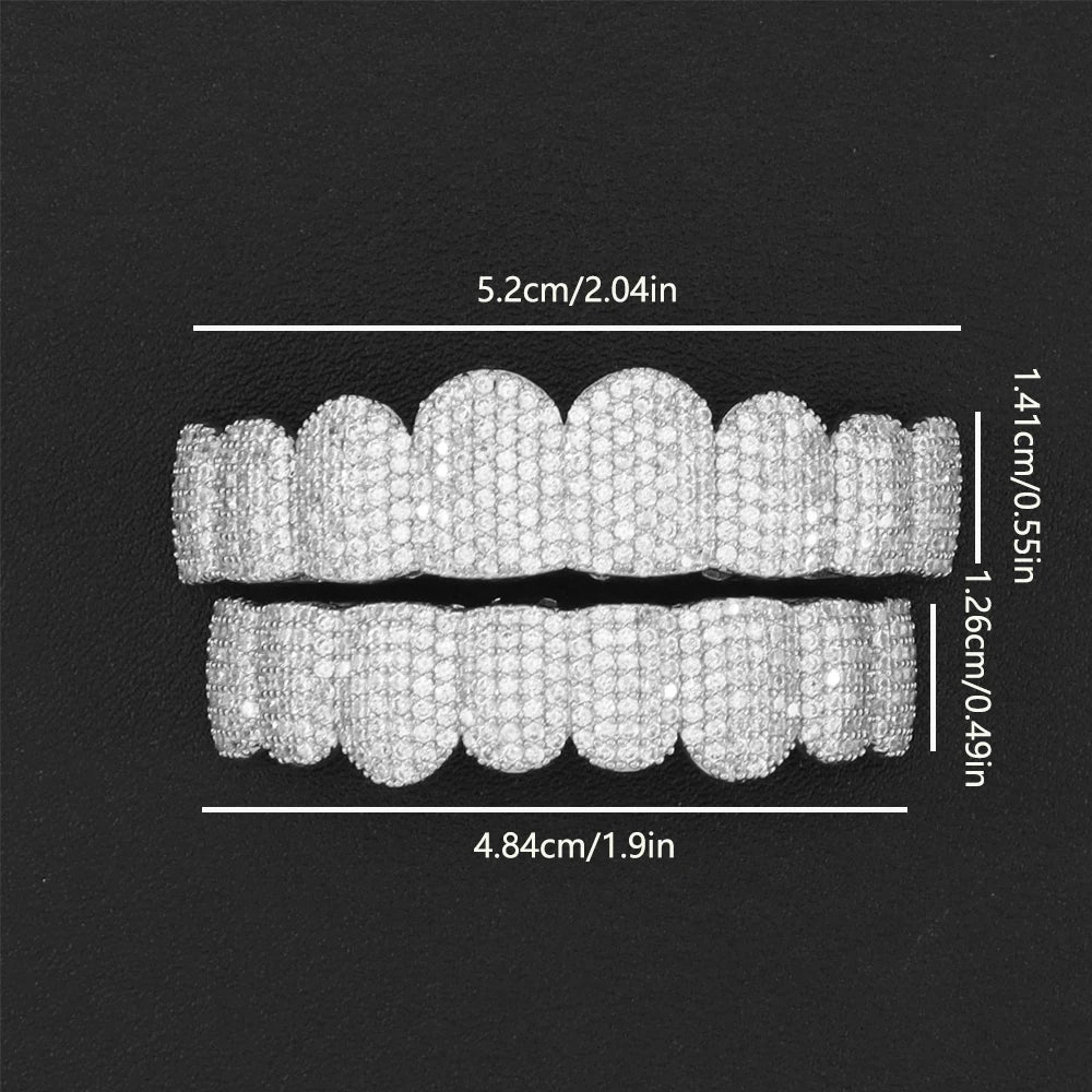 Grillz Iced Out argentés en zircone cubique – Couvre-dents Hip Hop avec moule en silicone