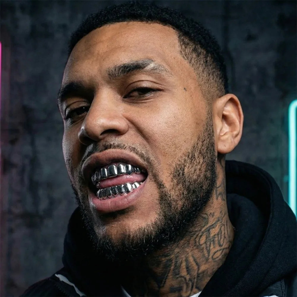 Glossy Finish Teeth Grillz Top Bottom Set Anti Slip Eco-friendly Copper Teeth Grillz Caps Gold Silver Teeth Jewelry Events