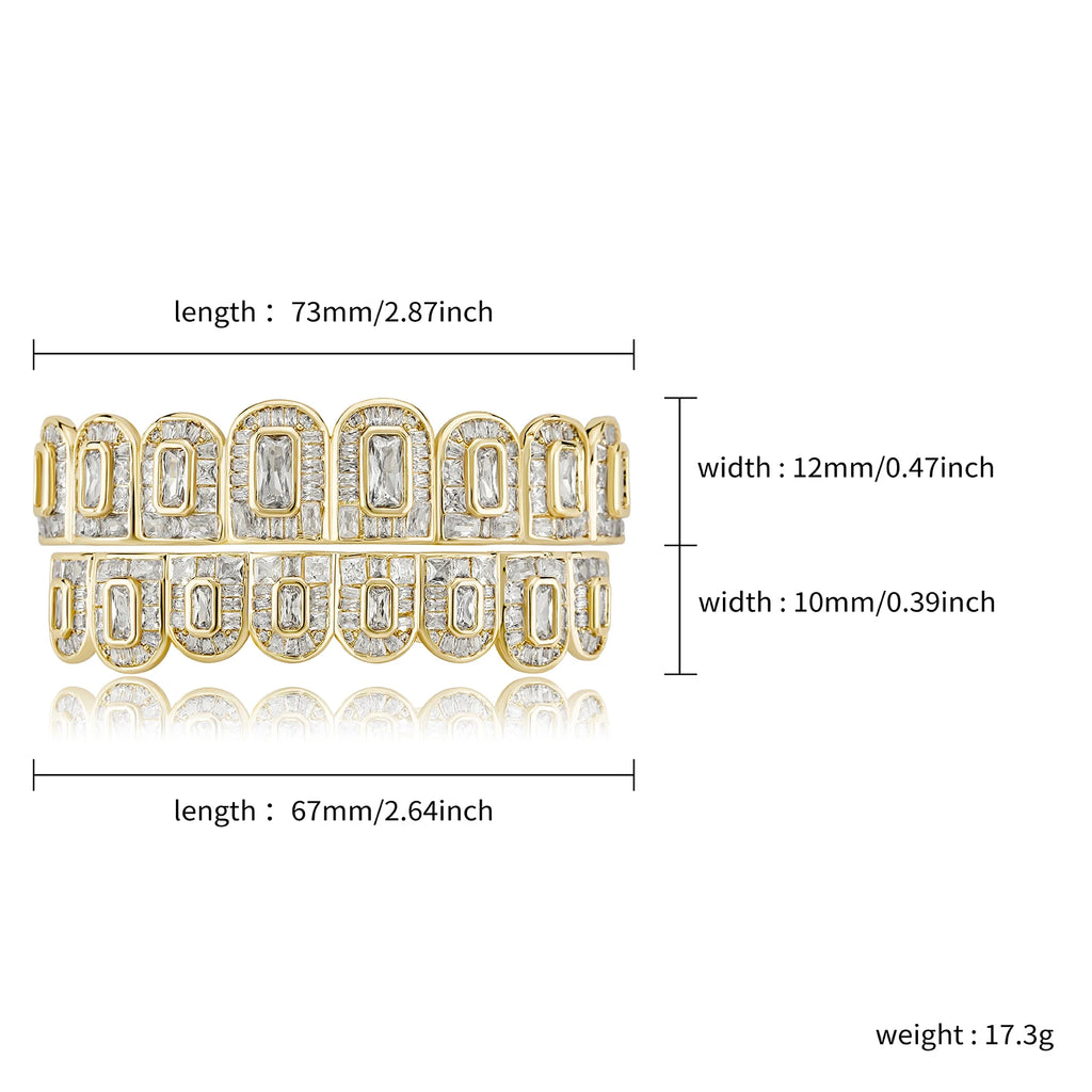 JINAO Hip Hop Grillz – Grillz glacés avec zircones cubiques pour dents du haut et du bas