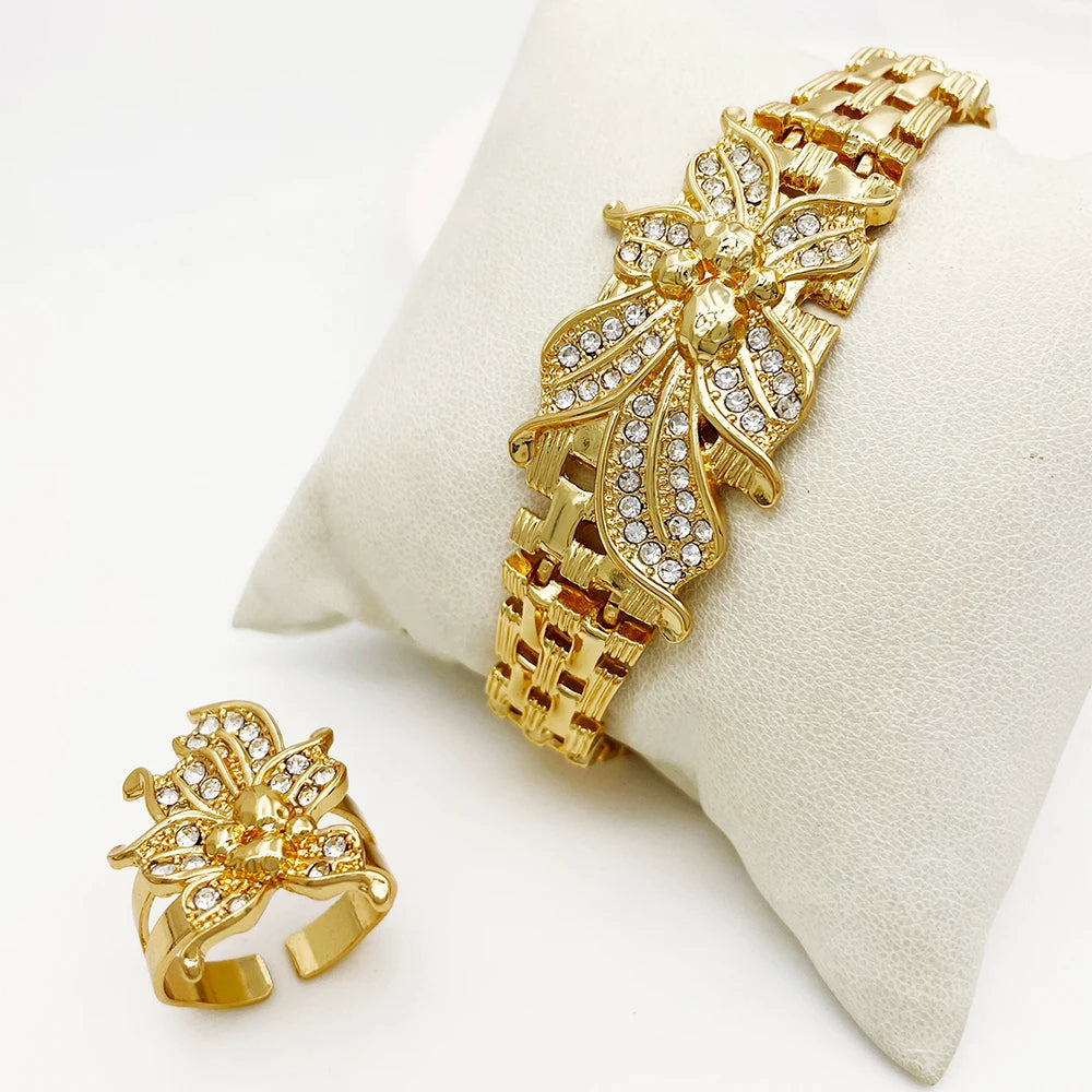 18K Gold Flower Choker Jewelry Set