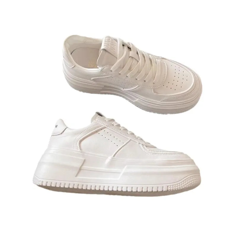 Damen Weiße Leder Sneaker – Atmungsaktiv & Plateau Walking Schuhe