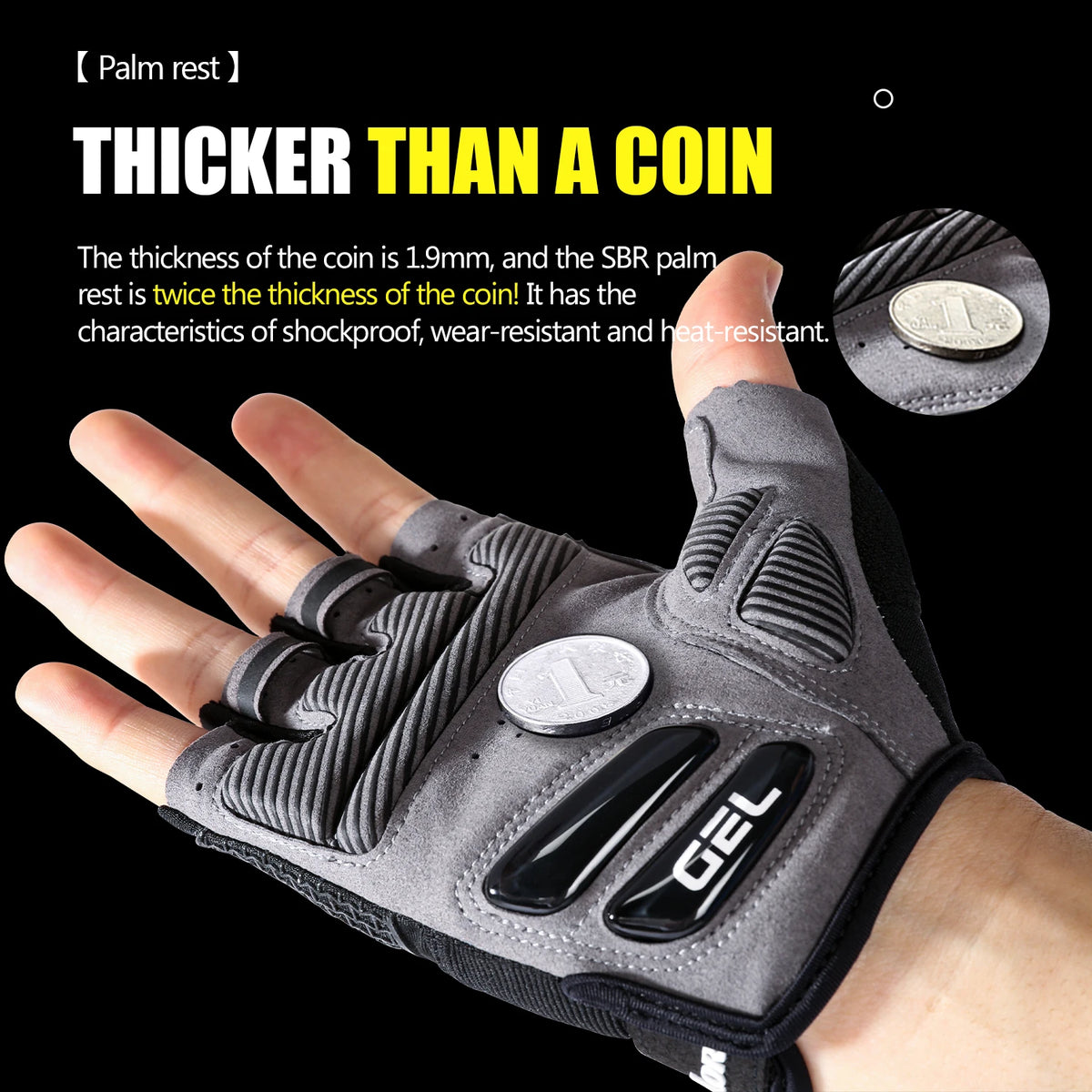 Sommer Halbfinger Mountain Road Bike Handschuhe Schwarz Flüssiges Silikon Stoßdämpfend Atmungsaktiv Verschleißfest Heimtrainer Fitne