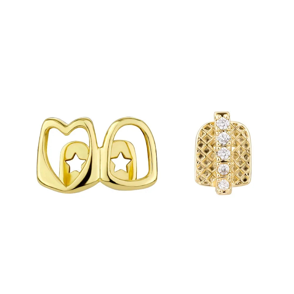 Glossy Finish Teeth Grillz Top Bottom Set Anti Slip Eco-friendly Copper Teeth Grillz Caps Gold Silver Teeth Jewelry Events