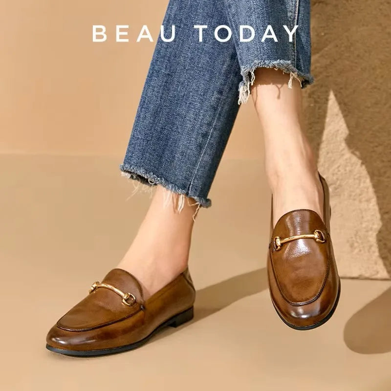 BEAUTODAY Dress Shoes Women Loafers Cow Leather Sheepskin Rubber Formal Business Suit Ladies 2025 Spring Autumn Handmade 27171