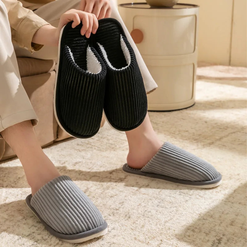 Winter warme pluche herenpantoffels antislip zachte schoenen comfort platte hak indoor slaapkamer koppelslippers voor huisschoenen in de herfst
