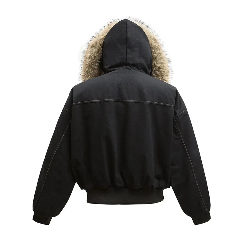 Hip-Hop Winterjacke – Kunstpelz-Kragen & Streetwear Parka