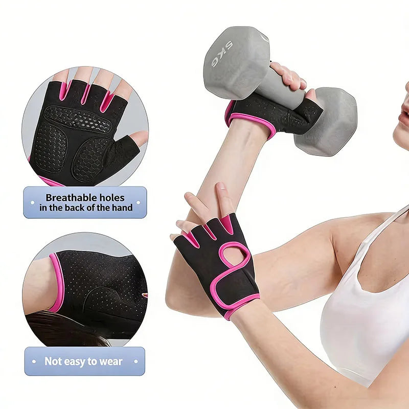 Atmungsaktive Halbfinger-Trainingshandschuhe, Rutschfeste Gewichtheber-Gym-Handschuhe, Rutschfeste Handfläche für Radfahren, Bergsteigen, Fitness
